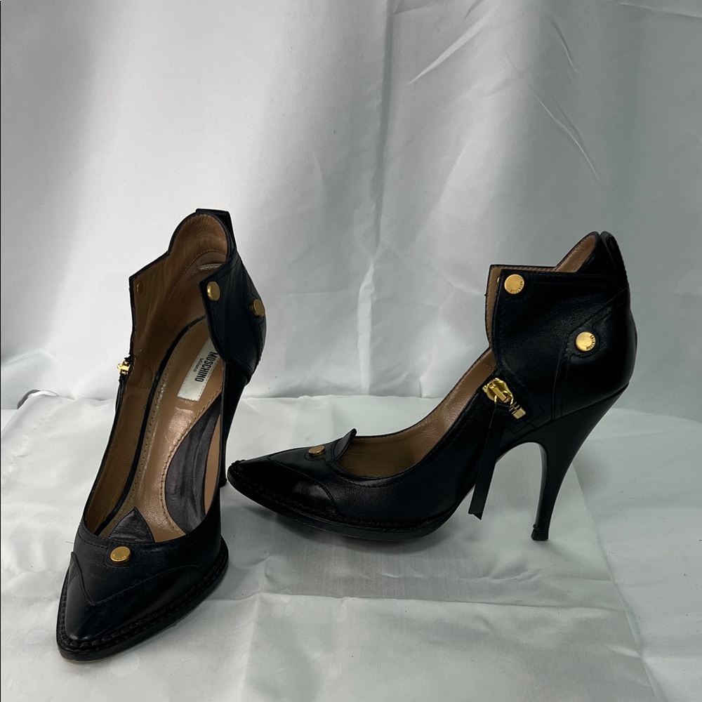 Moschino Black Heels with Gold Details
